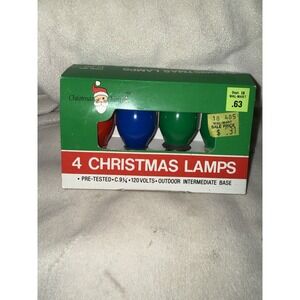 4 Christmas Trim LAMPS LIGHTS BLUE RED GREEN 3.5" VTG
